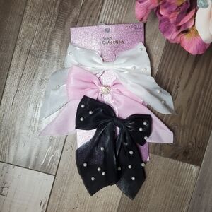 NWT Capelli New York Girls Pearl-Embellished 3pc Bow Set - White, Pink, Black